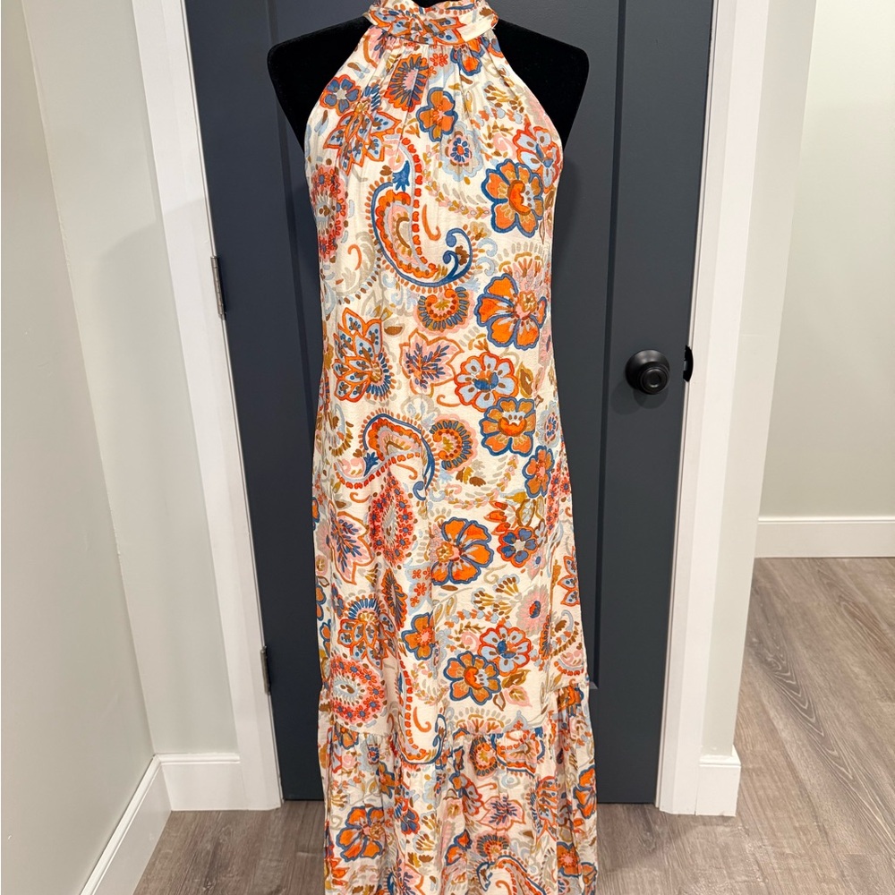 1. State Women's Orange Paisley Halter Maxi Dress